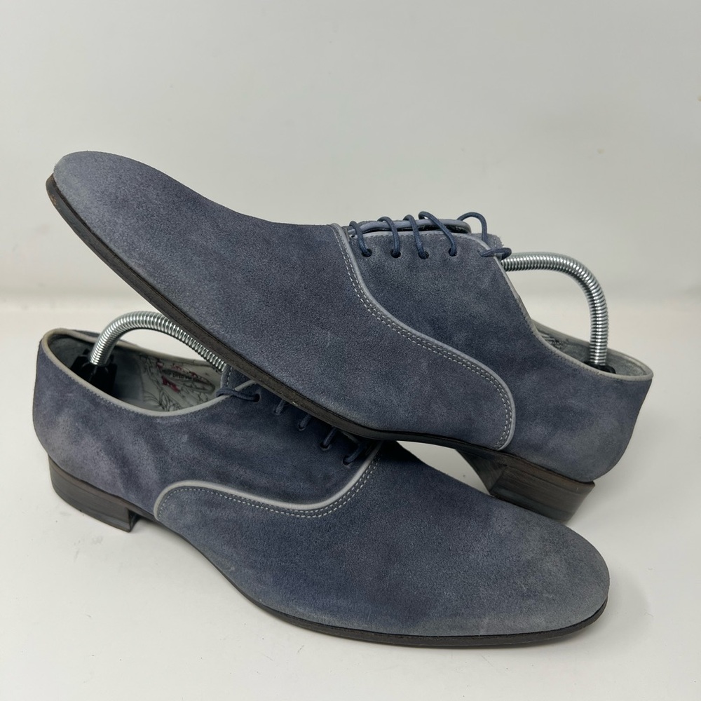 Paul Smith Suede Men 8 Shoes Navy Blue Oxford  Lace Up Brogues MADE IN ITALY
